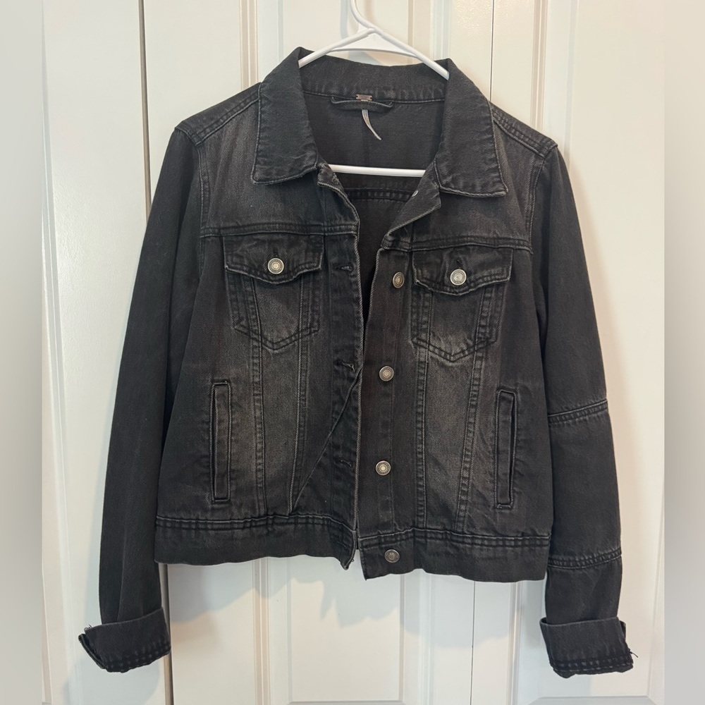 Free People Black Washed Denim Jacket